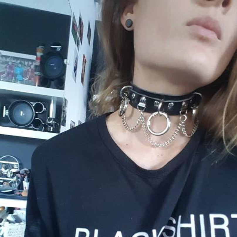 Exaggerated Personalized Leather Punk Street Shooting Nightclub Chain Necklaces