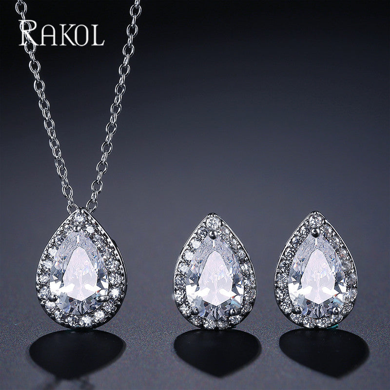 Fashion Classic Popular Water Drop Ear Two-piece Inlaid Jewelry Set