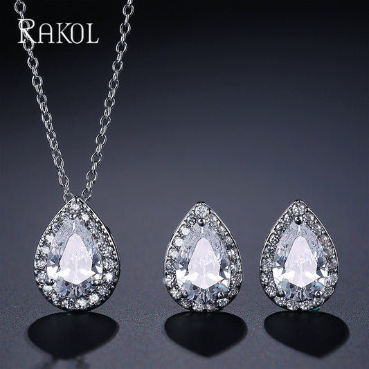 Fashion Classic Popular Water Drop Ear Two-piece Inlaid Jewelry Set