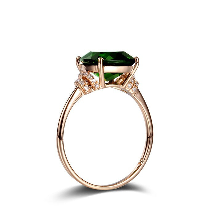 Women's Plated Grandmother Green Gemstone Inlaid Colored Rings