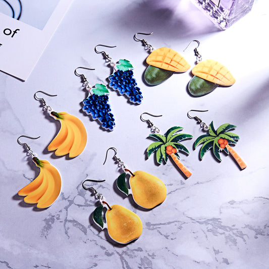 Women's Acrylic Fruit Coconut Tree Summer Fashion Earrings