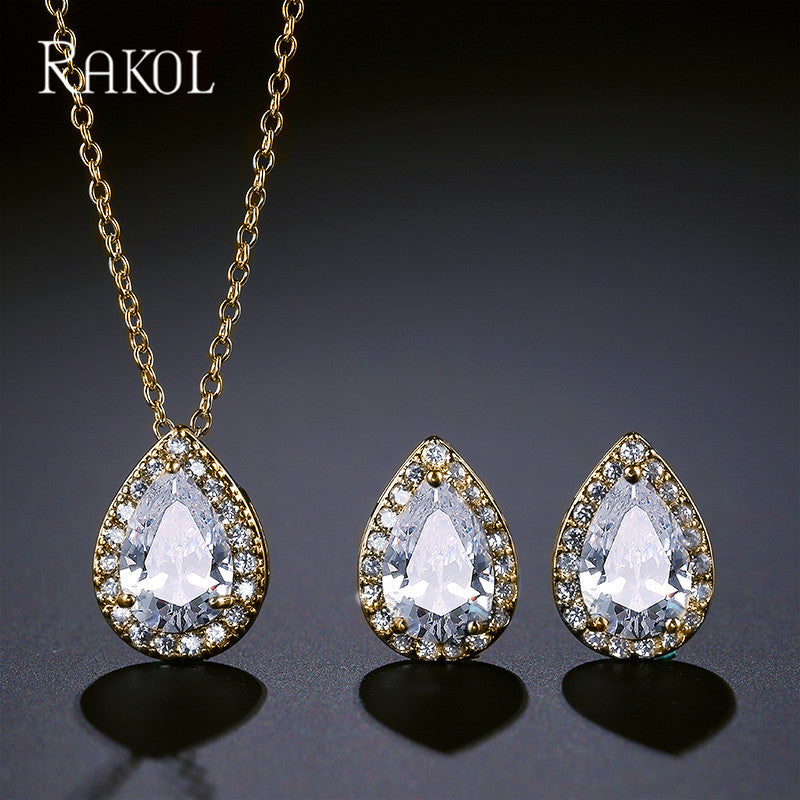 Fashion Classic Popular Water Drop Ear Two-piece Inlaid Jewelry Set