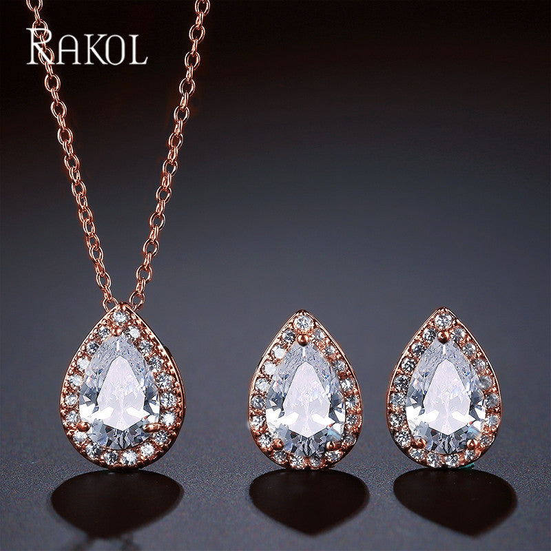 Fashion Classic Popular Water Drop Ear Two-piece Inlaid Jewelry Set
