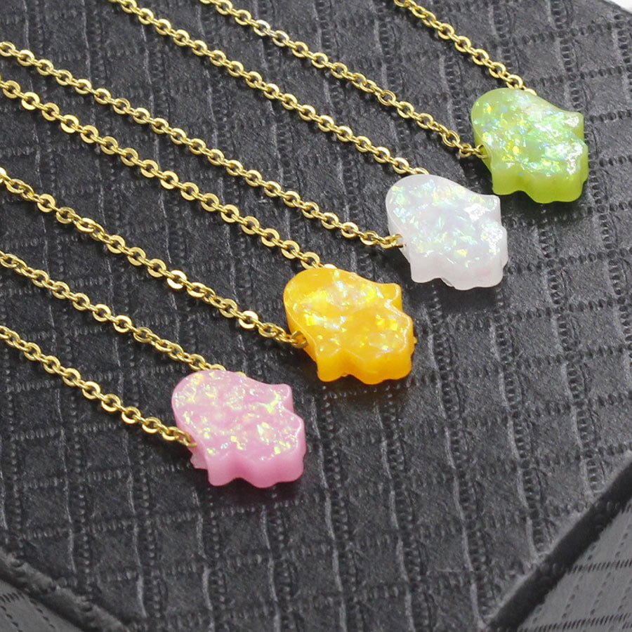 Synthetic Opal Lucky Palm Stone Fresh Necklaces