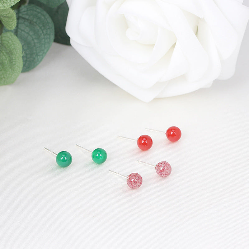 Crystal Strawberry Ear Temperament Wild Attracting Male Fashion Stud Earrings