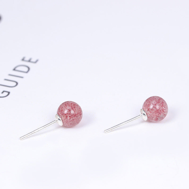 Crystal Strawberry Ear Temperament Wild Attracting Male Fashion Stud Earrings