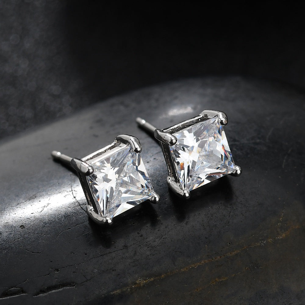 Week Simple Unisex Round Square Heart Triangle Five-star Rectangular Water Stud Earrings