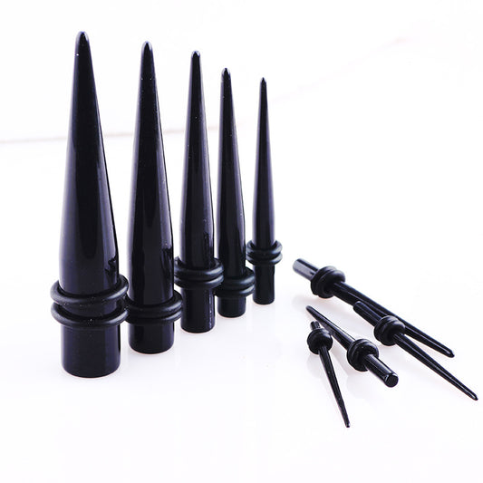 Black Sharp Cone Auricle Acrylic Ear Amplifier Stud Earrings