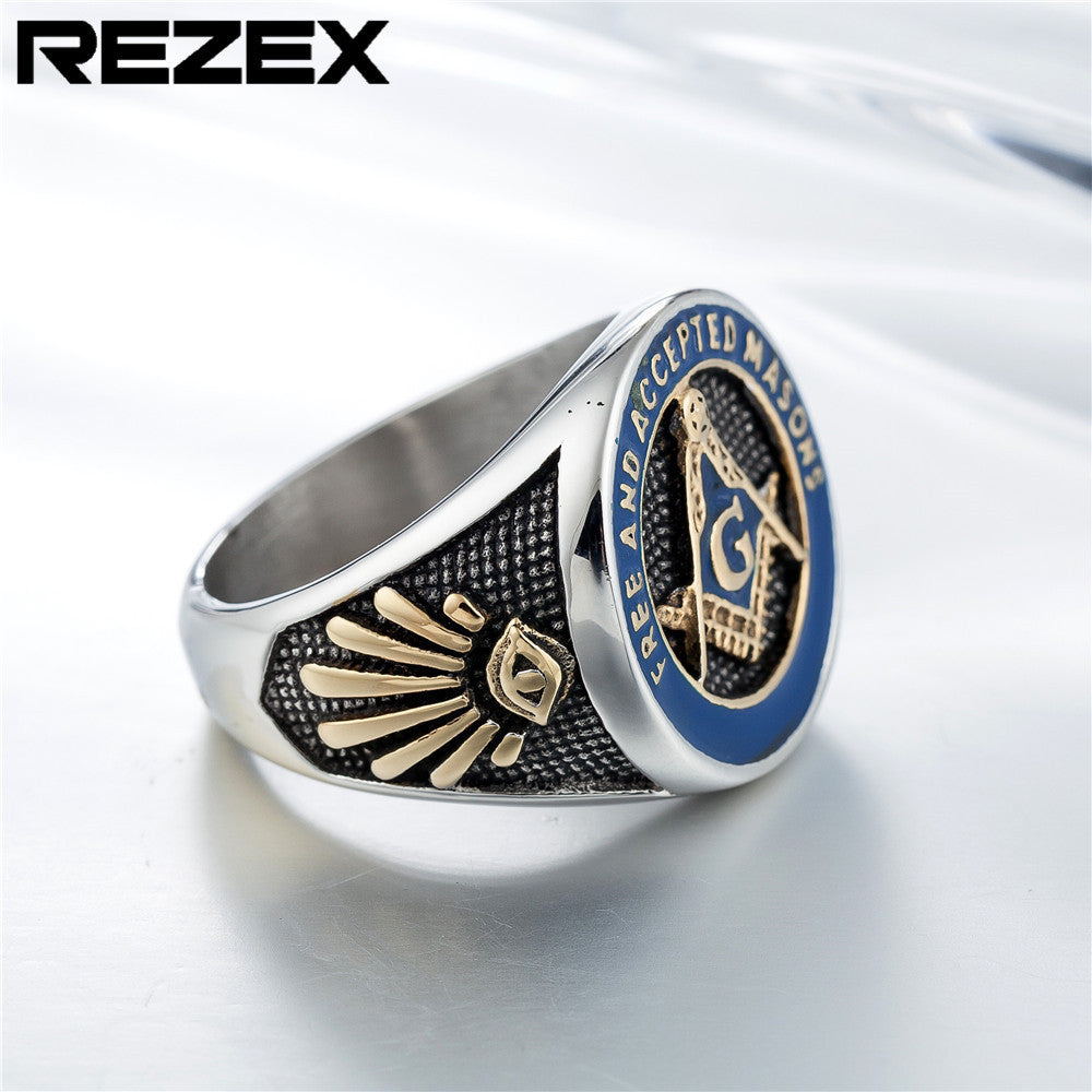 Men's Personality Retro Masonic Logo Titanium Steel Rings