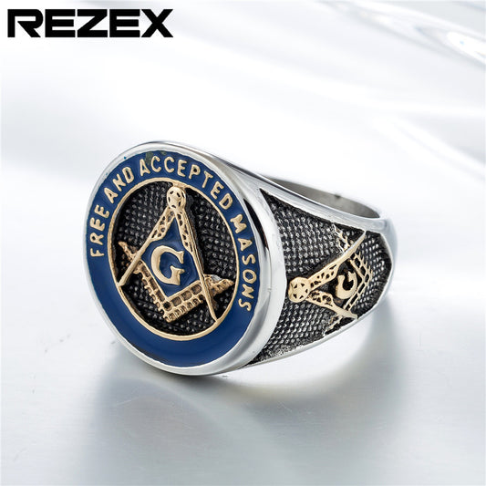Men's Personality Retro Masonic Logo Titanium Steel Rings