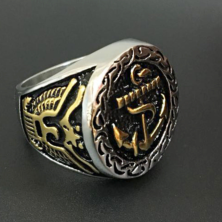 Men's Pirate Ship Anchor Stainless Steel Exaggerated Ring