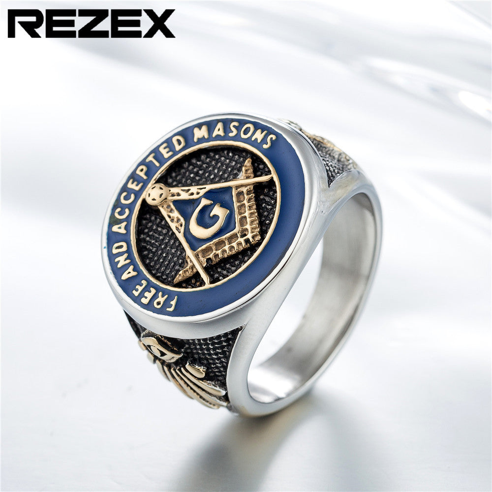 Men's Personality Retro Masonic Logo Titanium Steel Rings