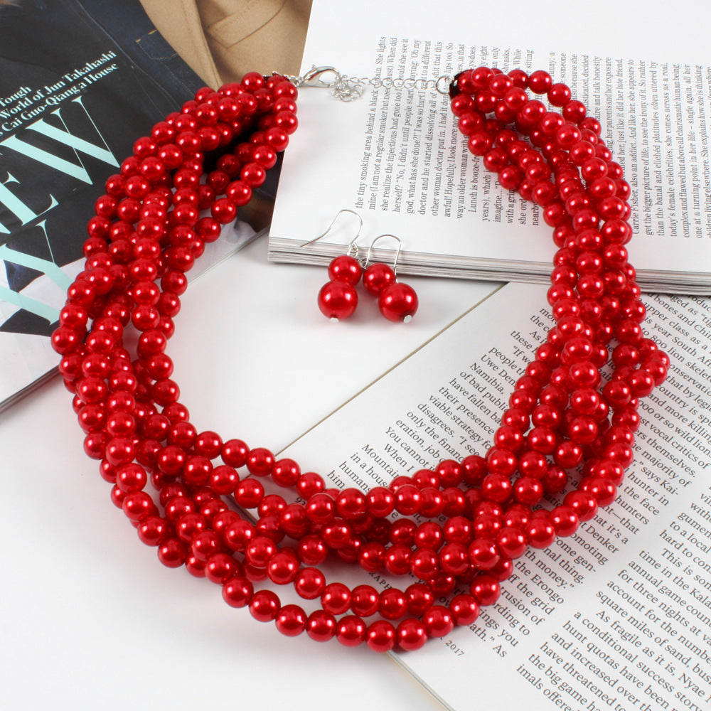 Fashion Highlight Plastic Imitation Pearl Woven Necklaces