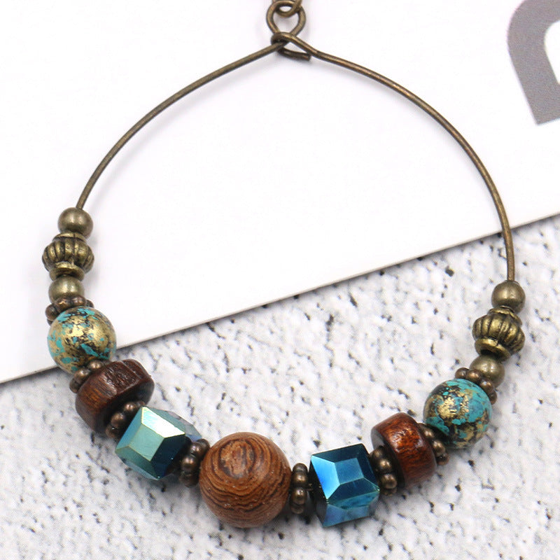 Metal Female Stylish Round Creative Wooden Earrings