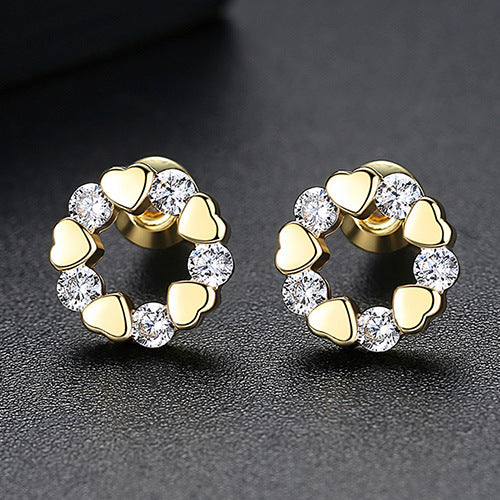 Women's Love Heart Shiny Zircon Korean Simple Niche Earrings