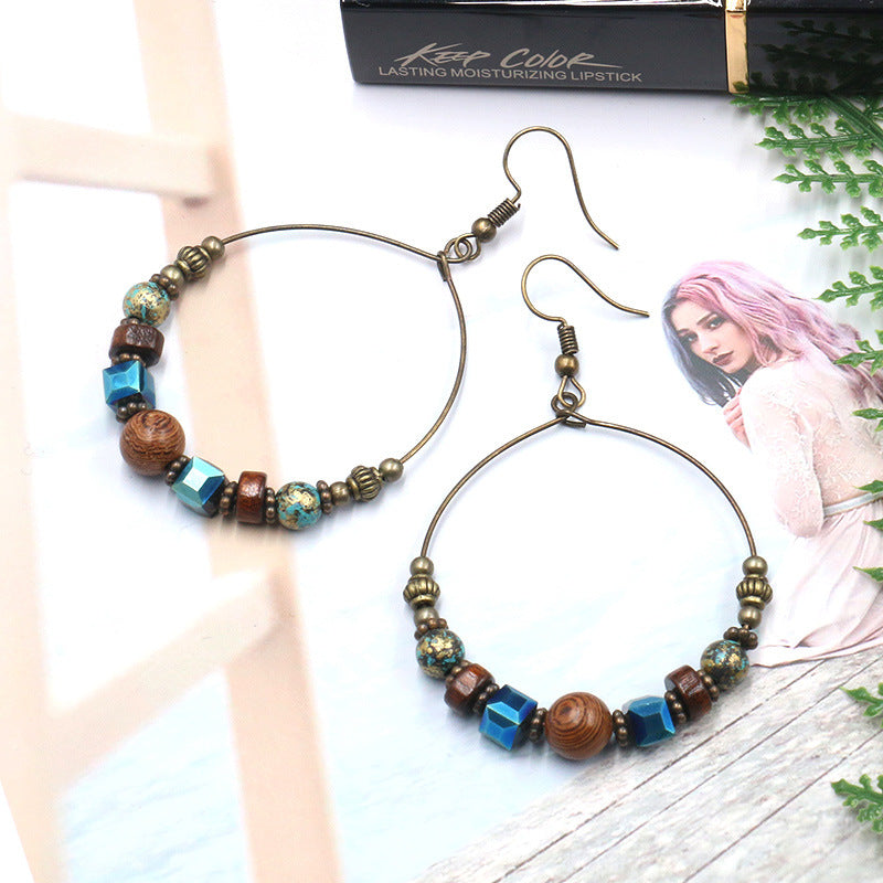 Metal Female Stylish Round Creative Wooden Earrings