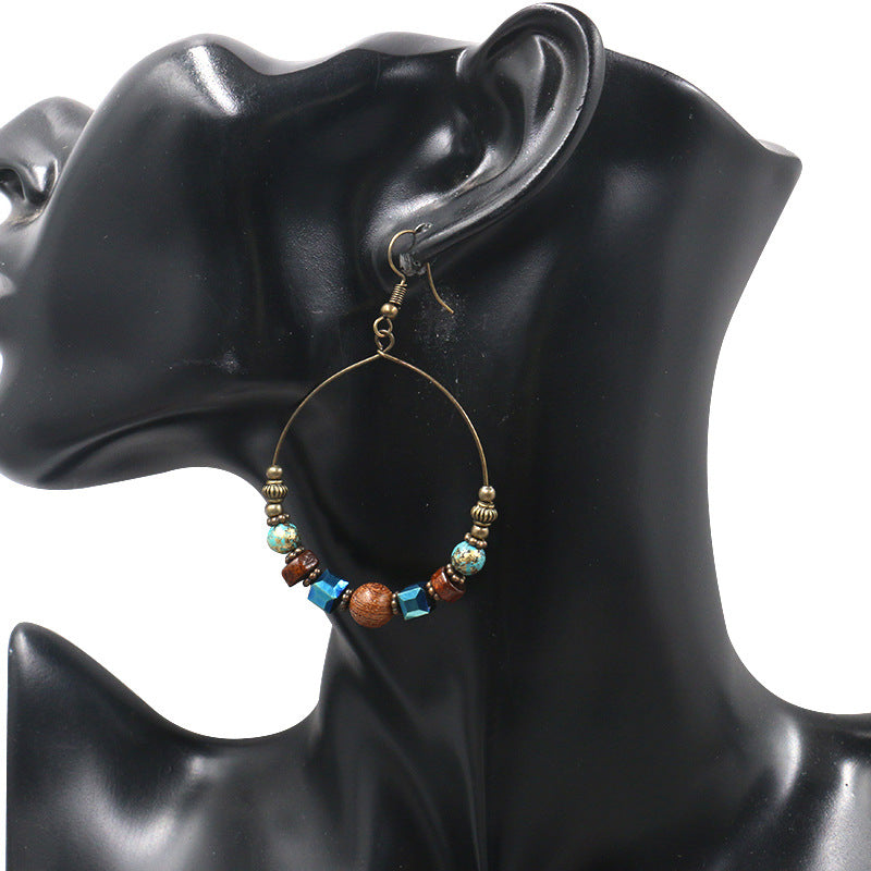 Metal Female Stylish Round Creative Wooden Earrings