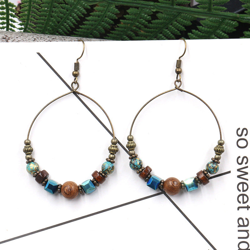 Metal Female Stylish Round Creative Wooden Earrings