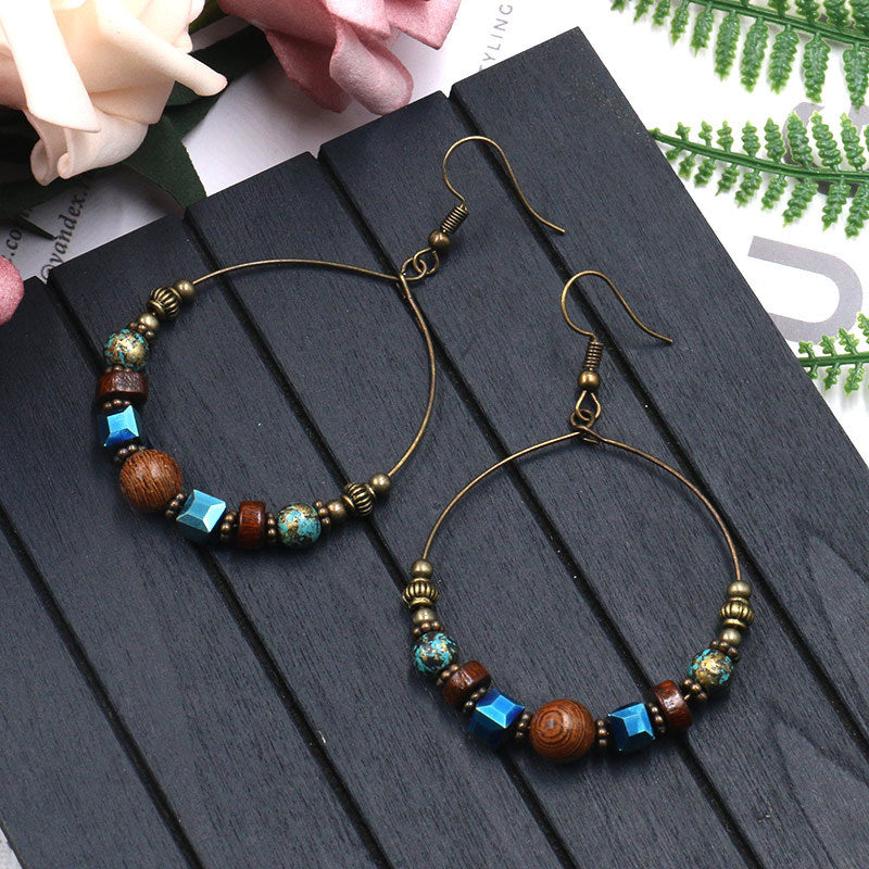 Metal Female Stylish Round Creative Wooden Earrings