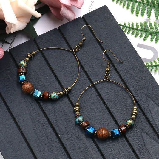 Metal Female Stylish Round Creative Wooden Earrings