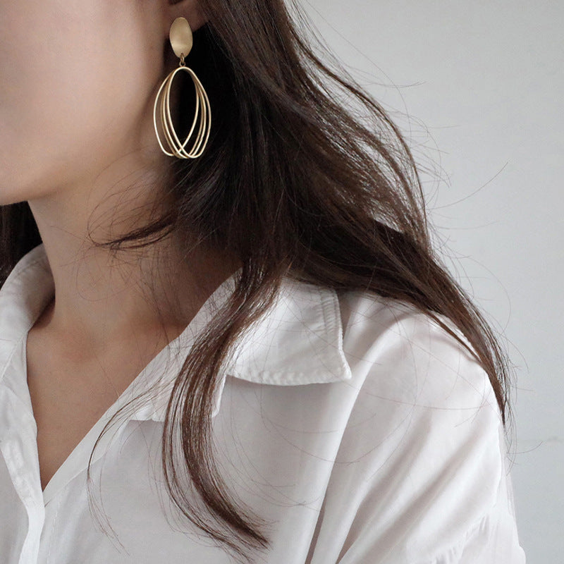 Women's Frosty Style Long Geometric Ellipse Simple Matte Earrings