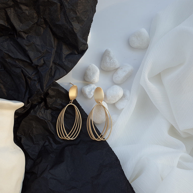 Women's Frosty Style Long Geometric Ellipse Simple Matte Earrings