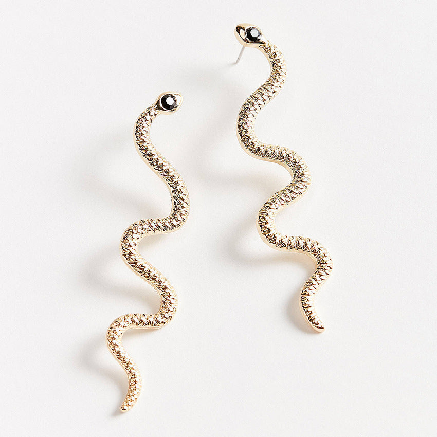 Metal Snake Retro Diamonds Punk Long Gothic Ear Earrings