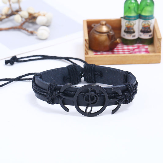 Women's & Men's Musical Note Braided Leather Rock Style Imitation Bracelet