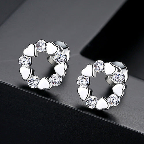 Women's Love Heart Shiny Zircon Korean Simple Niche Earrings