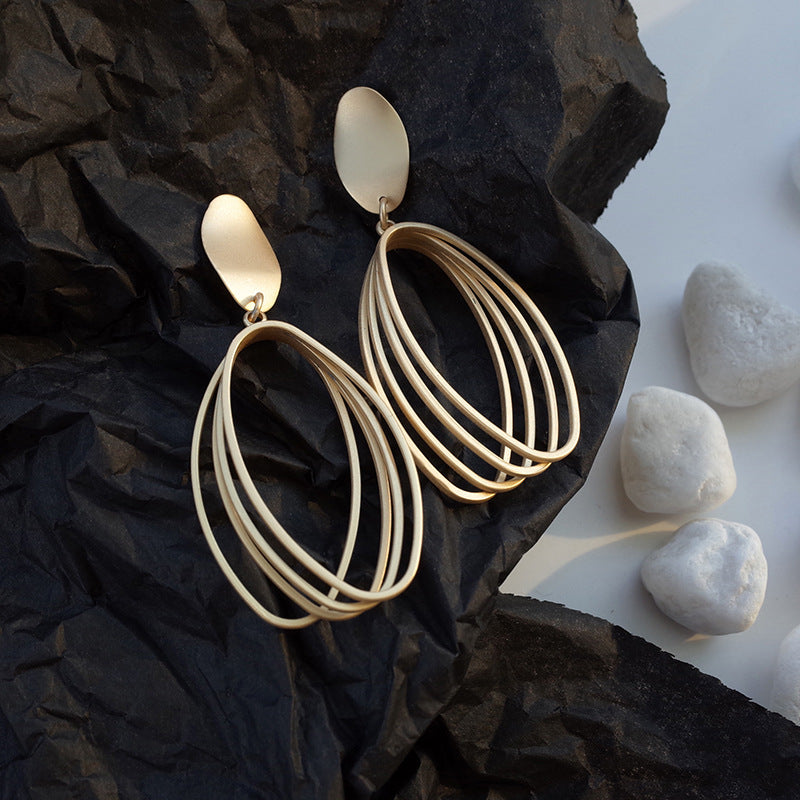 Women's Frosty Style Long Geometric Ellipse Simple Matte Earrings