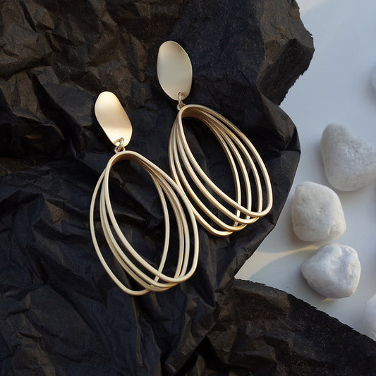 Women's Frosty Style Long Geometric Ellipse Simple Matte Earrings