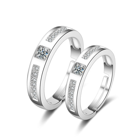 Gang Drill Micro Setting Korean Style Couple Diamond Rings