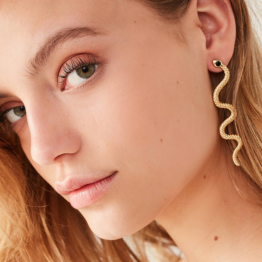 Metal Snake Retro Diamonds Punk Long Gothic Ear Earrings