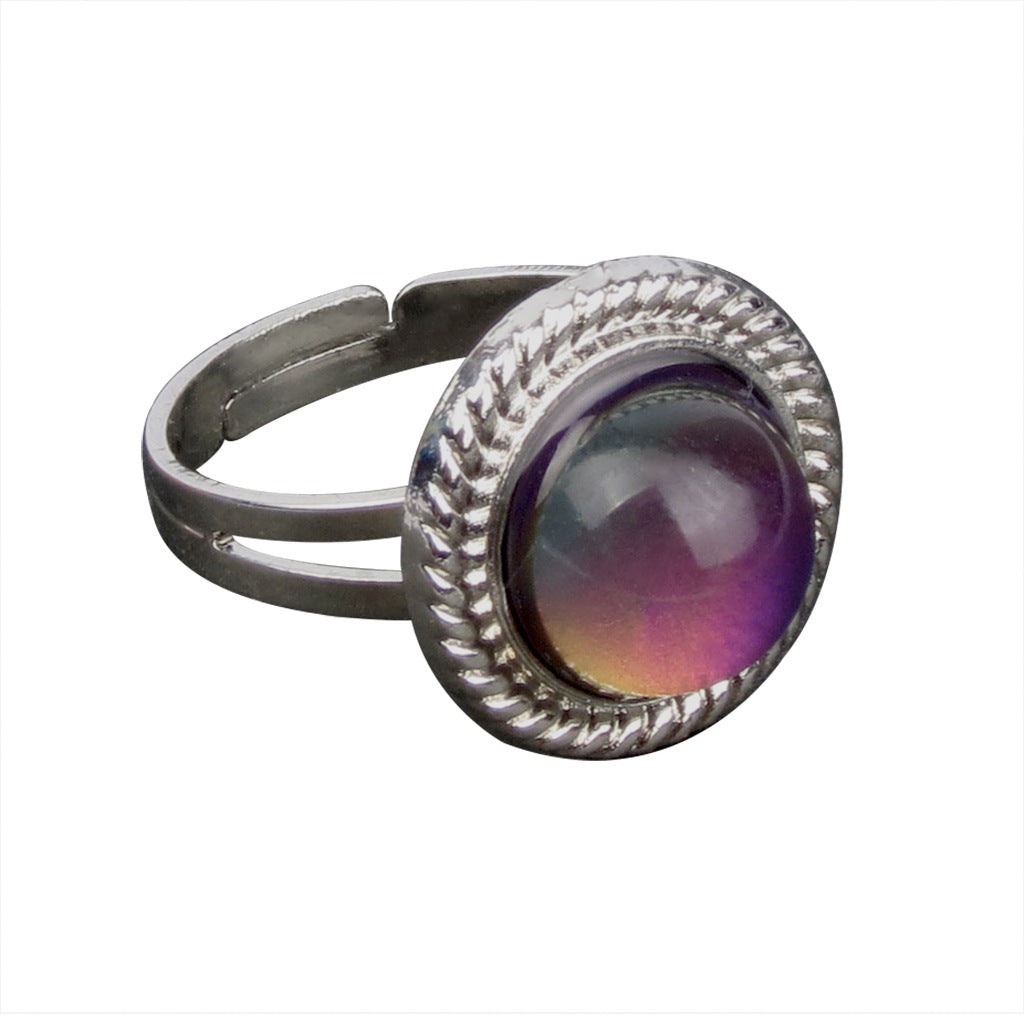 Women's Retro Oval Round Gem Temperature Change Rings