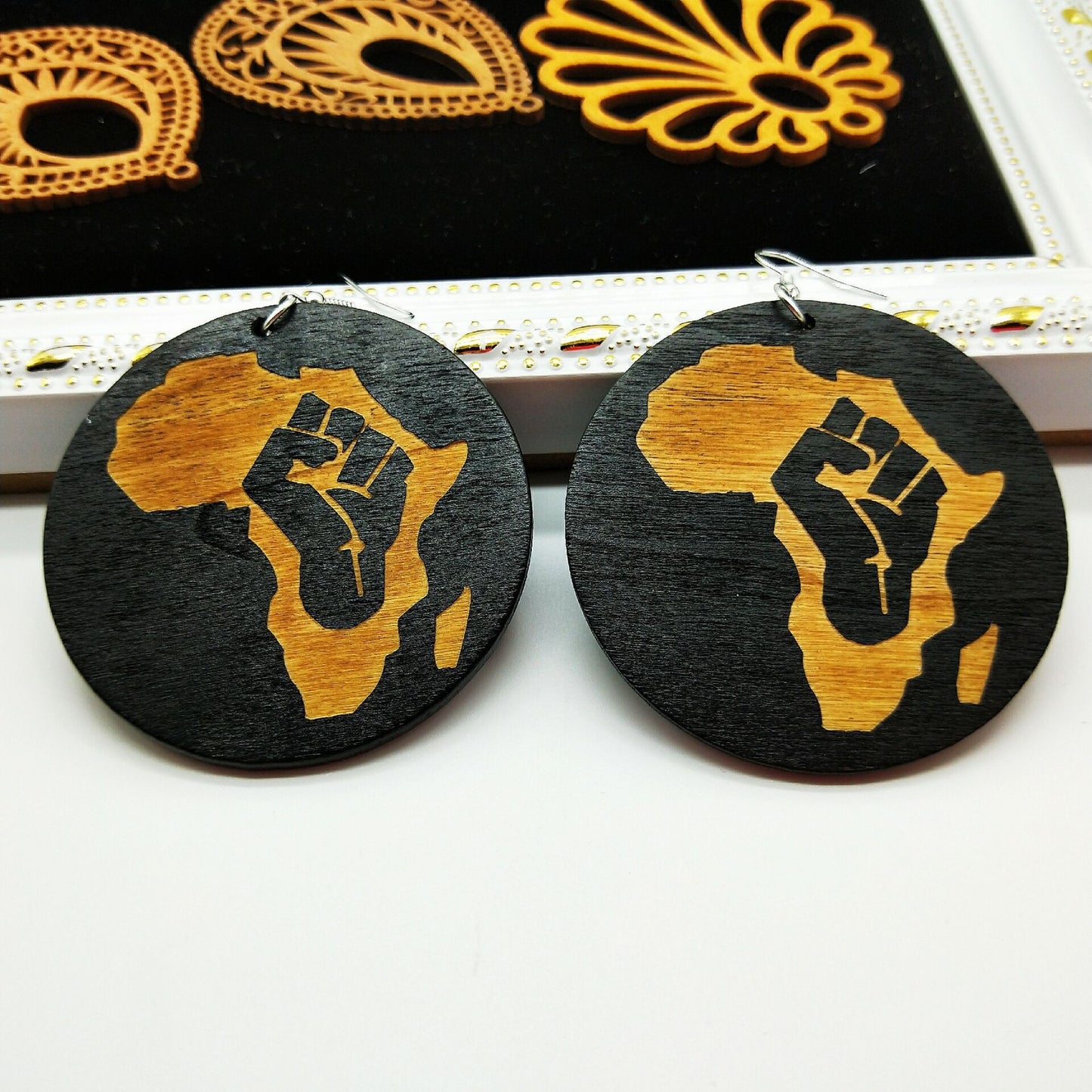 Wooden Fashion Personality Geometry African Black Earrings