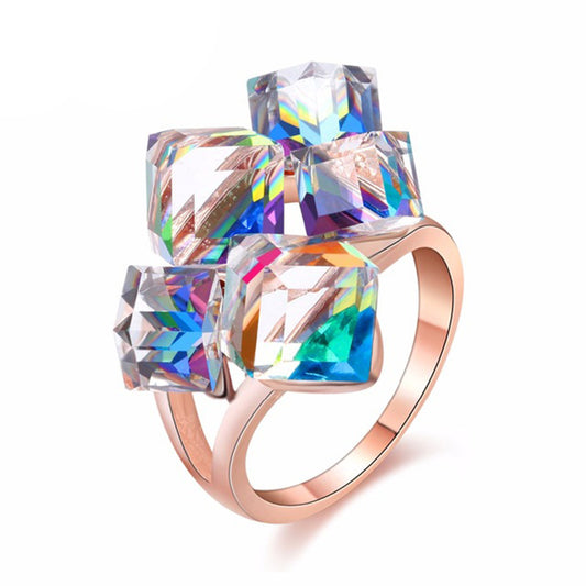 Three-dimensional Square Jewelry Inlaid Austrian Amethyst Rings