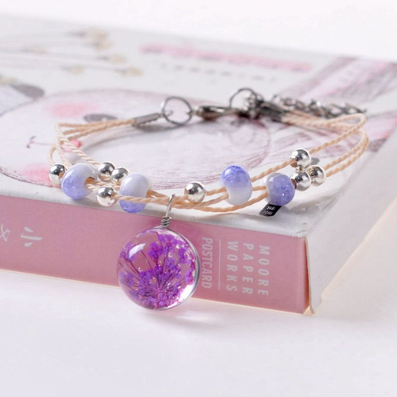 Mori Style Dried Flower Starry Sky Glass Ball Girlfriend Bracelets