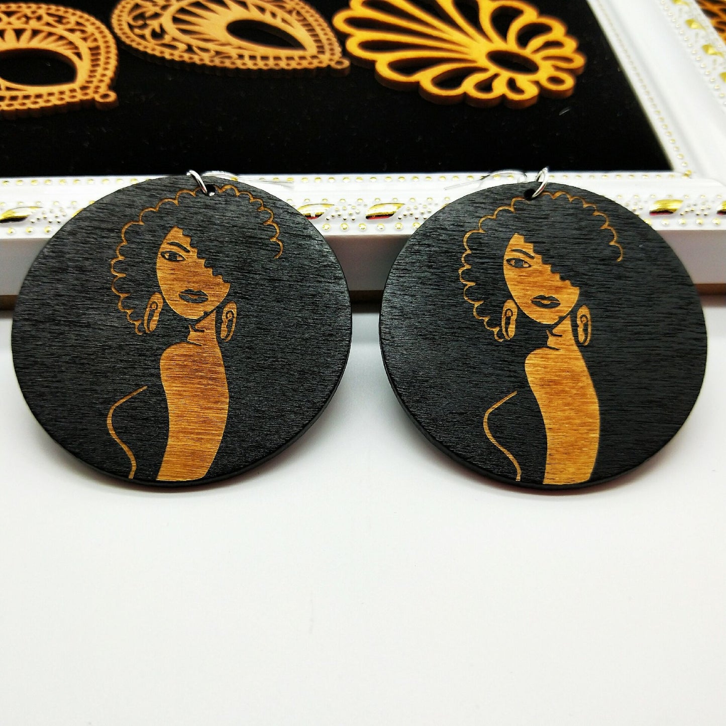 Wooden Fashion Personality Geometry African Black Earrings