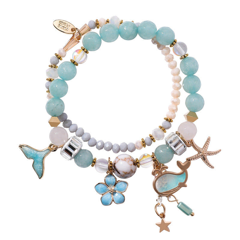 Vacation Style Whale Tail Double Layer Stretch Personality Vintage Flower Bracelet