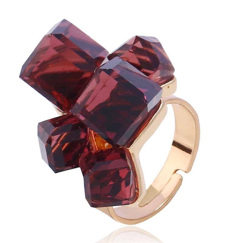 Three-dimensional Square Jewelry Inlaid Austrian Amethyst Rings