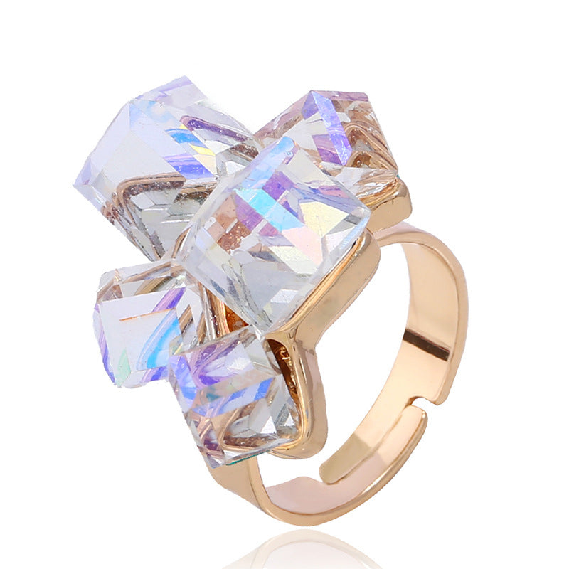 Three-dimensional Square Jewelry Inlaid Austrian Amethyst Rings