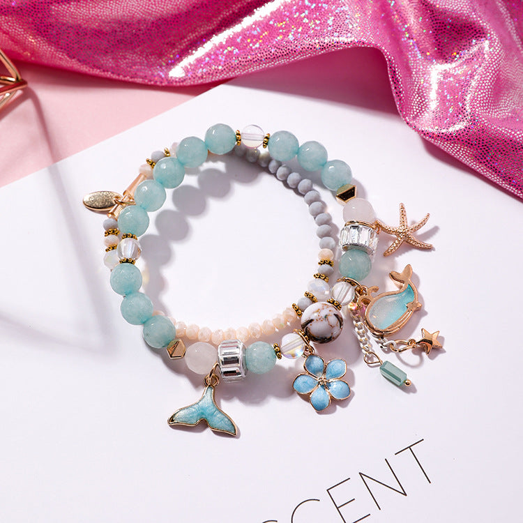 Vacation Style Whale Tail Double Layer Stretch Personality Vintage Flower Bracelet