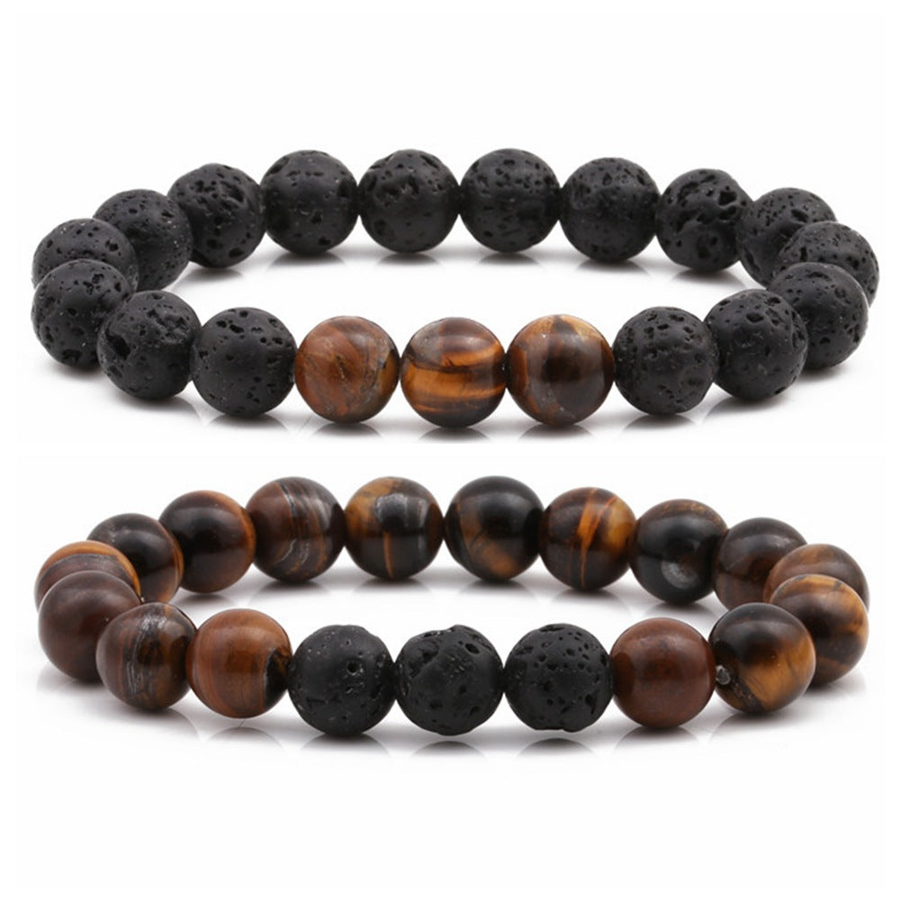 Volcanic Rock White Turquoise Beaded Tiger Bracelet