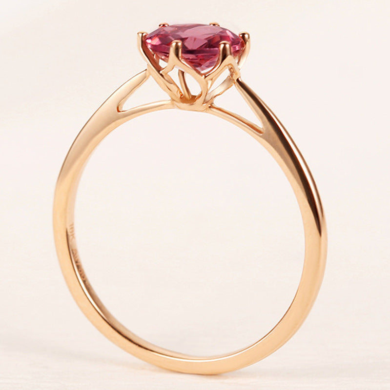 Women's Gold Carat Single Diamond Inlaid Round Candy Pomegranate Red Simulation Ring