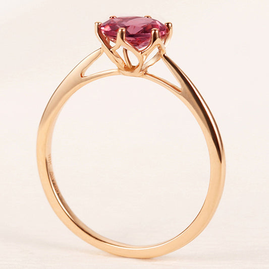 Women's Gold Carat Single Diamond Inlaid Round Candy Pomegranate Red Simulation Ring