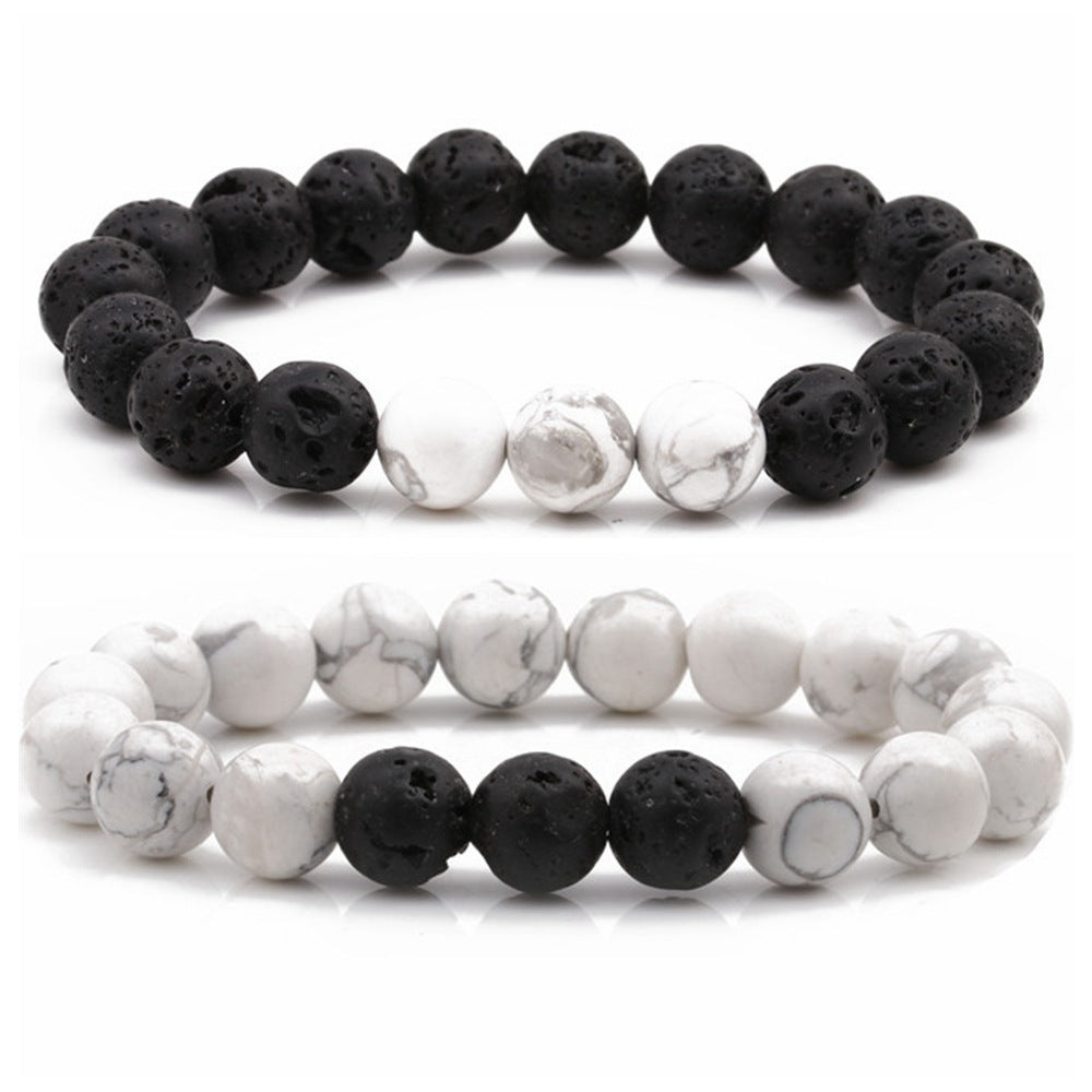 Volcanic Rock White Turquoise Beaded Tiger Bracelet