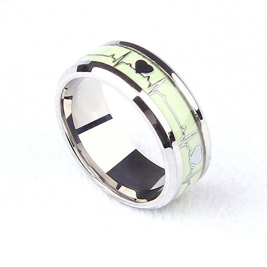 Men's Steel Luminous Titanium Finger Personality Ecg Rings