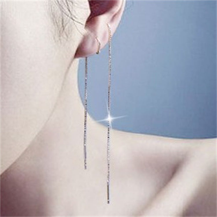 Women's Sterling Sier Ear Line Extra Long Tassel Korean Style Chain Stud Earrings