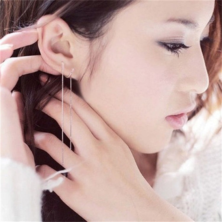 Women's Sterling Sier Ear Line Extra Long Tassel Korean Style Chain Stud Earrings