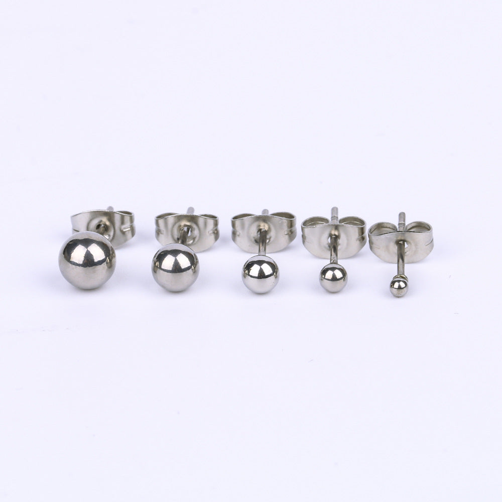 Stainless Steel Titanium Ball Thin Needle Ear Stud Earrings